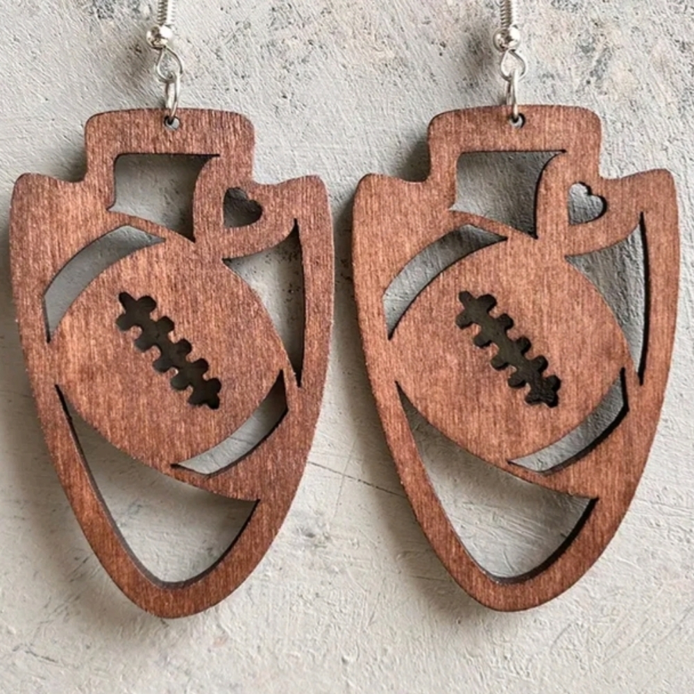 Wood football earrings